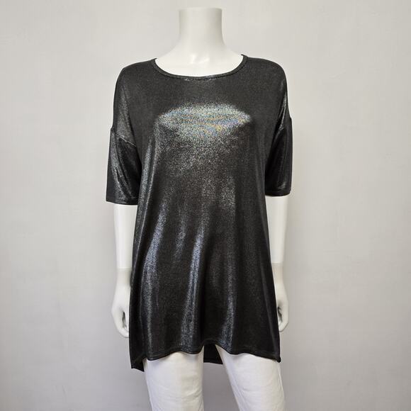Lularoe Tunic Womens Small Irma Top Black Shimmer Liquid Knit Stretch Metallic - Picture 1 of 7